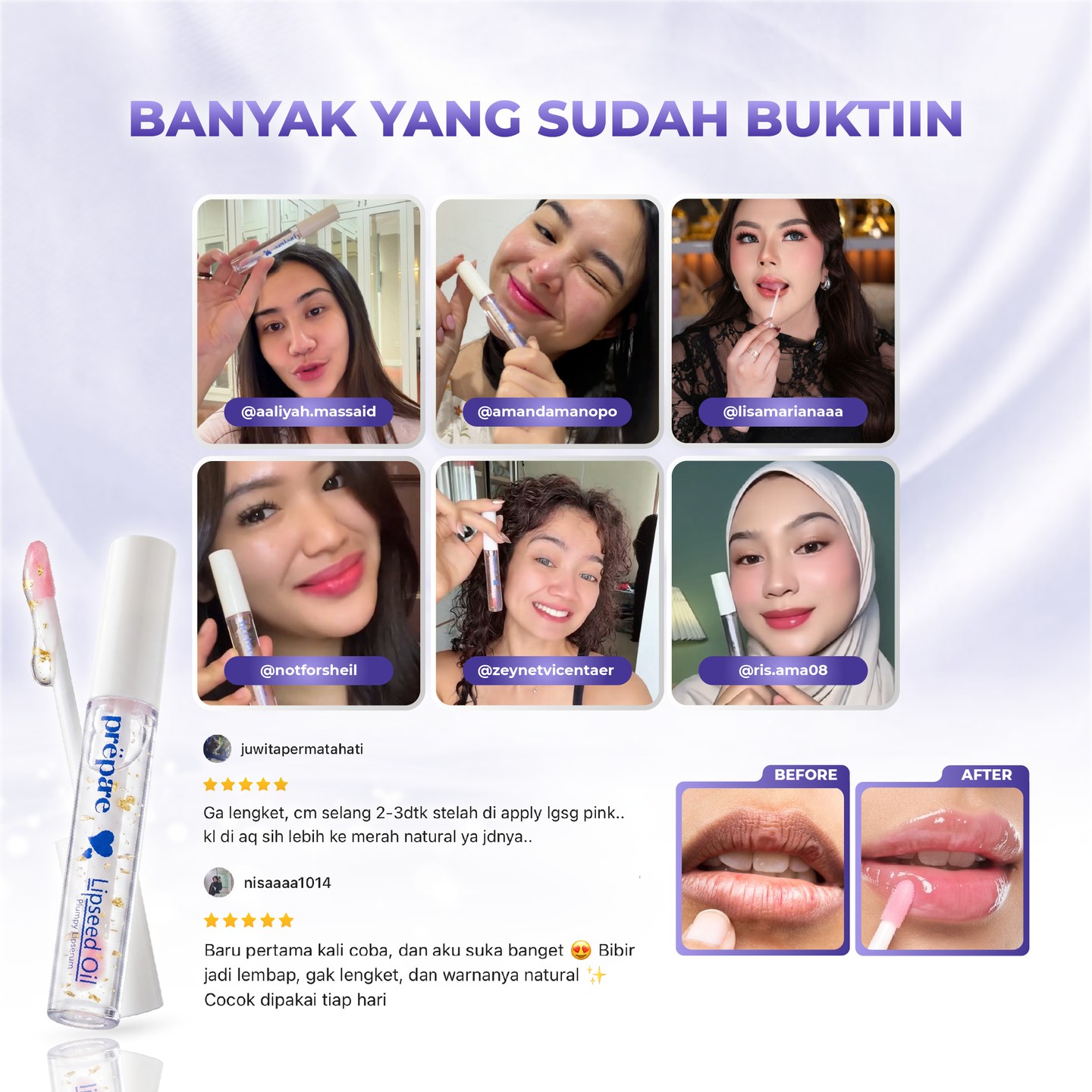 Ulasan pemakai Lipseed Oil dan hasil sebelum-sesudah